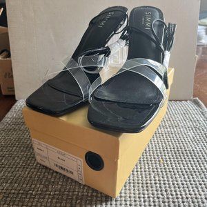 Simmi London Womens Black Square Open Toe Clear Lace Stiletto Heels US Size 10